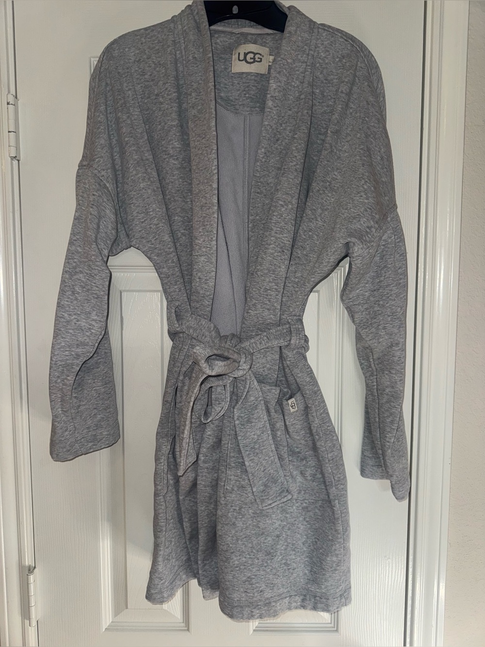 UGG Light Heather Gray Plush Wrap Robe with Tie Waist